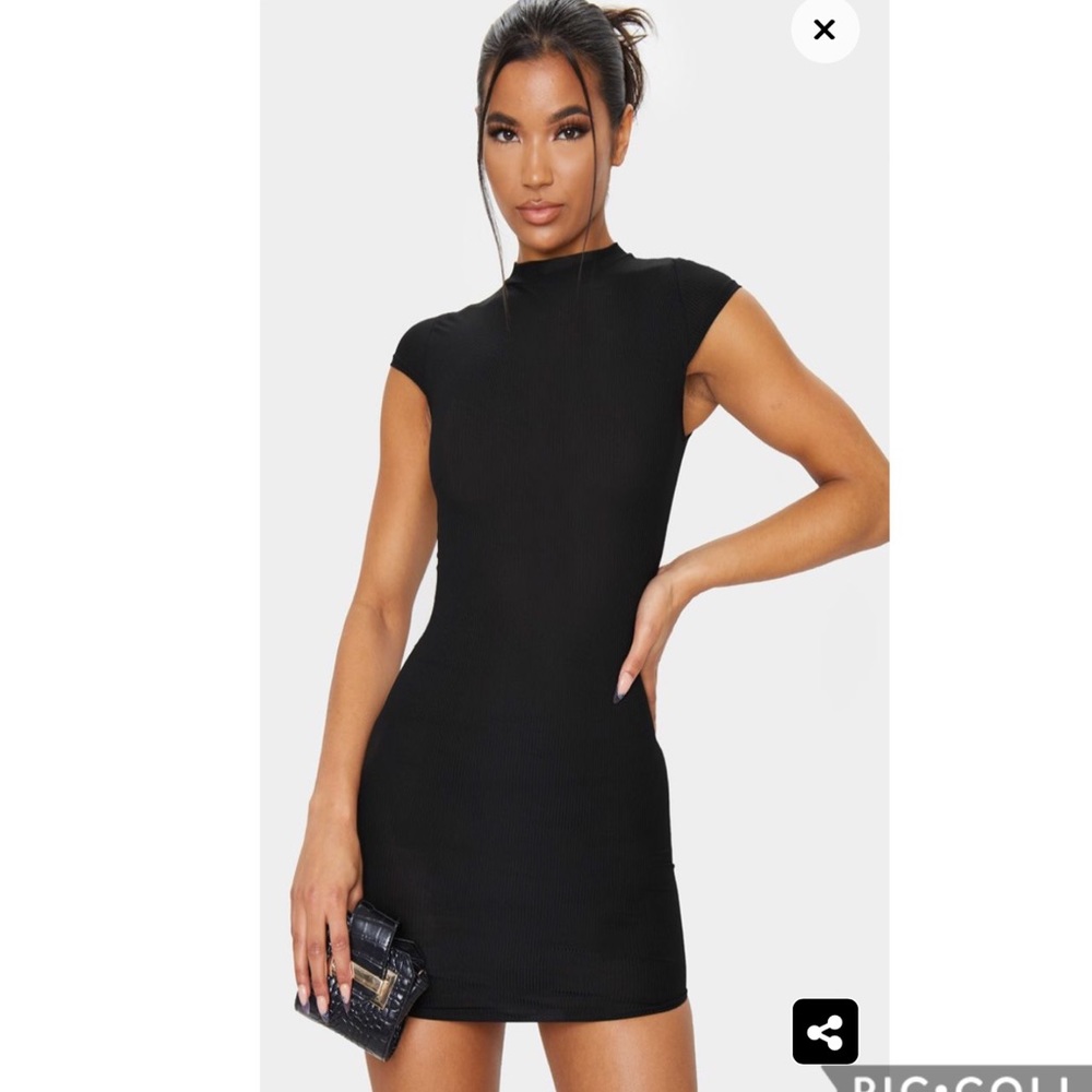 Black High Neck Ribbed Bodycon Dress NWT PLT